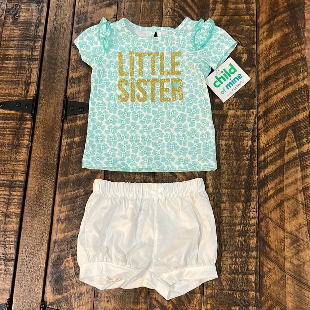 Carter’s 0-3 month Gold Sparkle Little sister outfit.